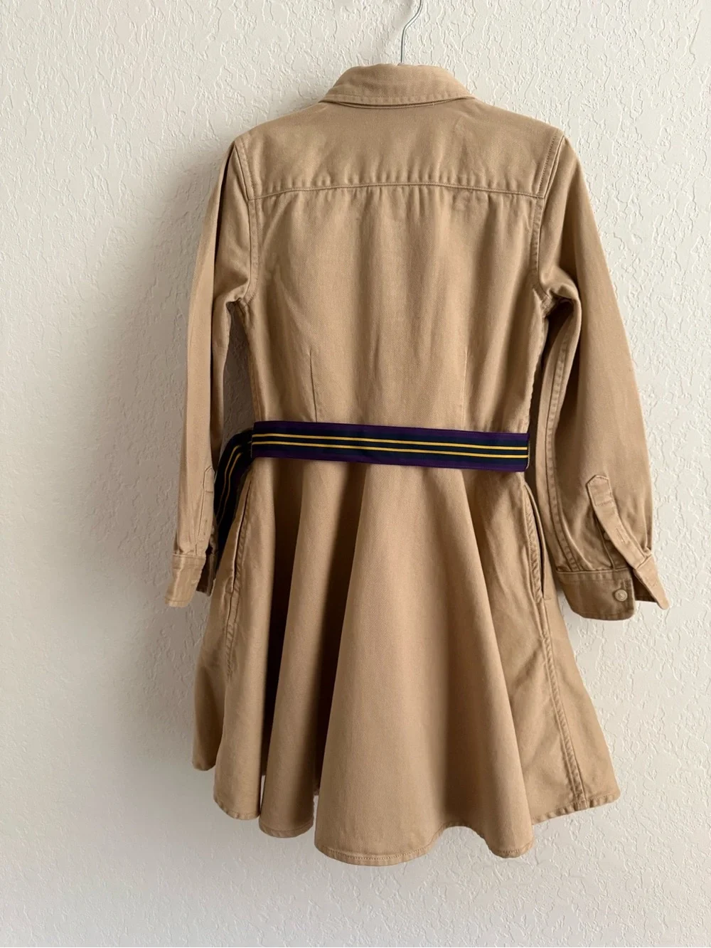 Polo by Ralph Lauren Tan Button-Front Shirtdress with Striped Waist Sash